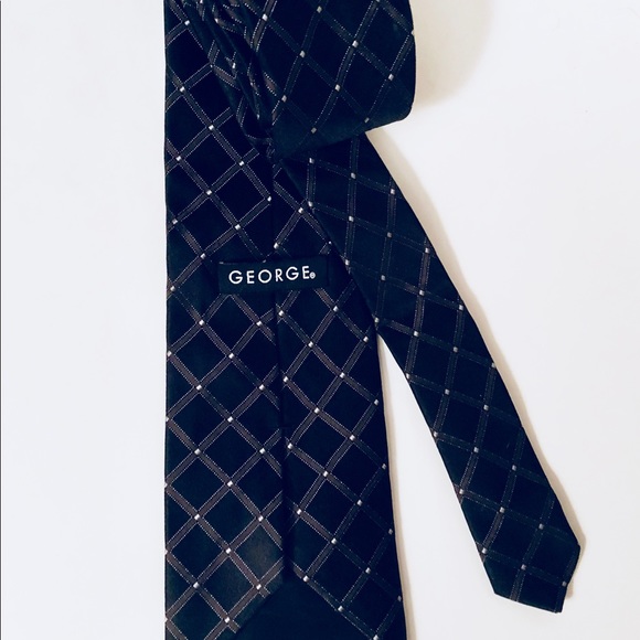GEORGE TIE BLACK SILVER DIAMONDS 59 X 3.5 SILK - Picture 3 of 4